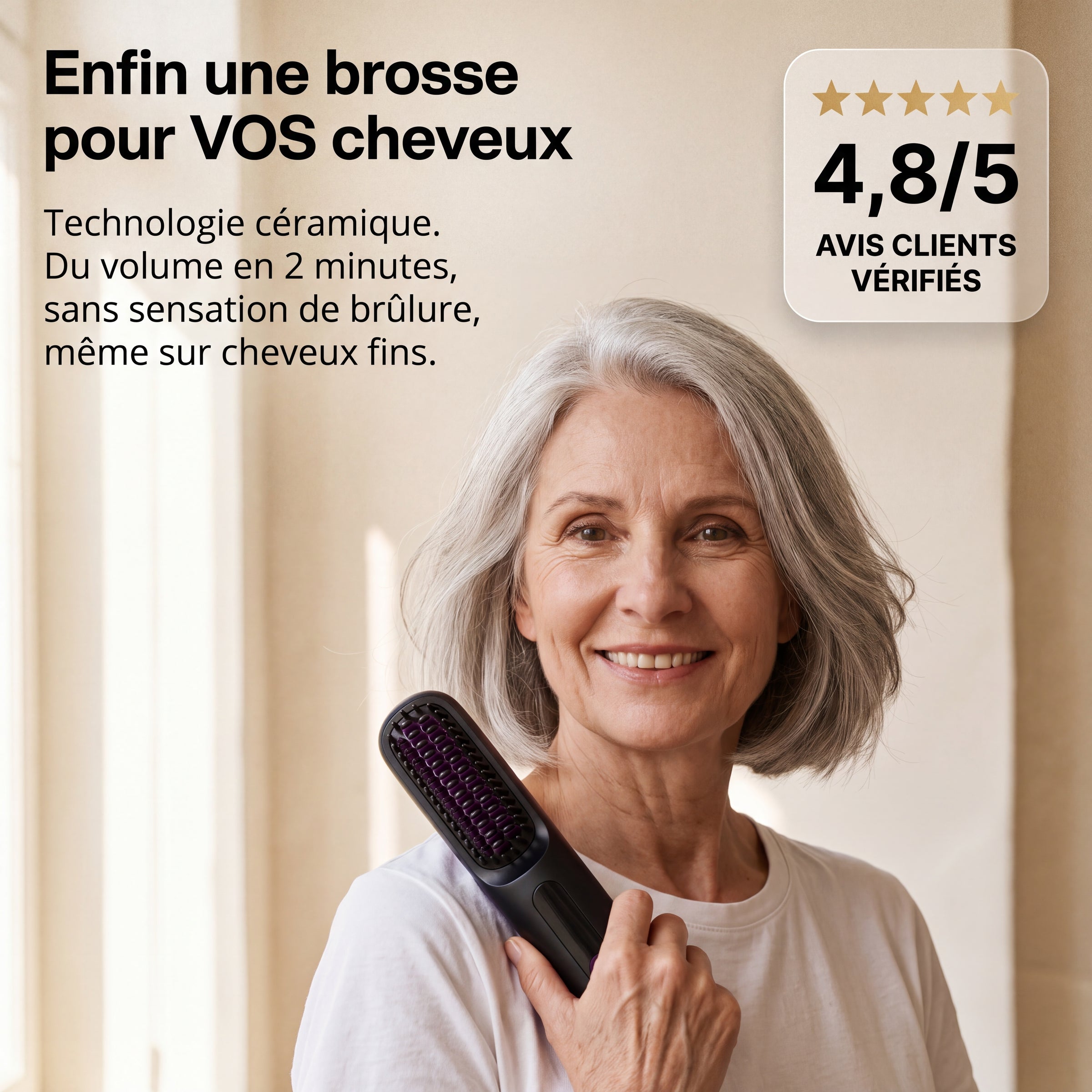 Brosse Chauffante Solane™ · Spéciale Cheveux Courts & Fins